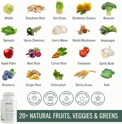 SUBSTANCE.- Nature's Sustenance Daily Greens, Daily Fruit and Veggies Supplement - Enhance Energy, Mental Clarity - Fruits and Vegetables